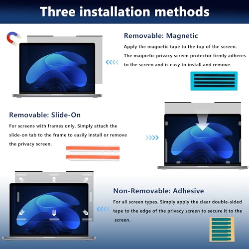 YealRed 15,6 Zoll 16:9 Magnetischer Laptop Sichtschutzfolie, Anti-Blaulicht, Anti-Blend, Anti-Kratz, Beidseitig Verwendbar, Abnehmbarer Laptop-Displayschutz (15,6 Zoll 16:9 – 351 x 204 mm)