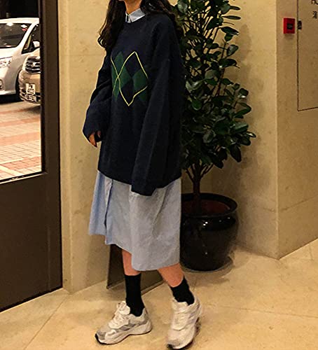 GAOJU Women's Oversized Cool Sweater Long Sleeve Flame Pullover Geometric Pattern Argyle O-Neck Knitted Sweaters Jumper2