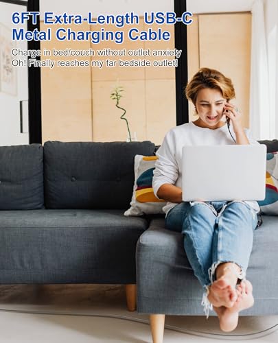 Image of Metal Braided USB-C to USB-C Cord Chew Proof - 6.6ft 60W PD Fast Charging & Data Sync, Stainless Steel Indestructible Cat Dog Chew Proof Charger Cord for iPhone 16 15, Galaxy, Pixel, PS5