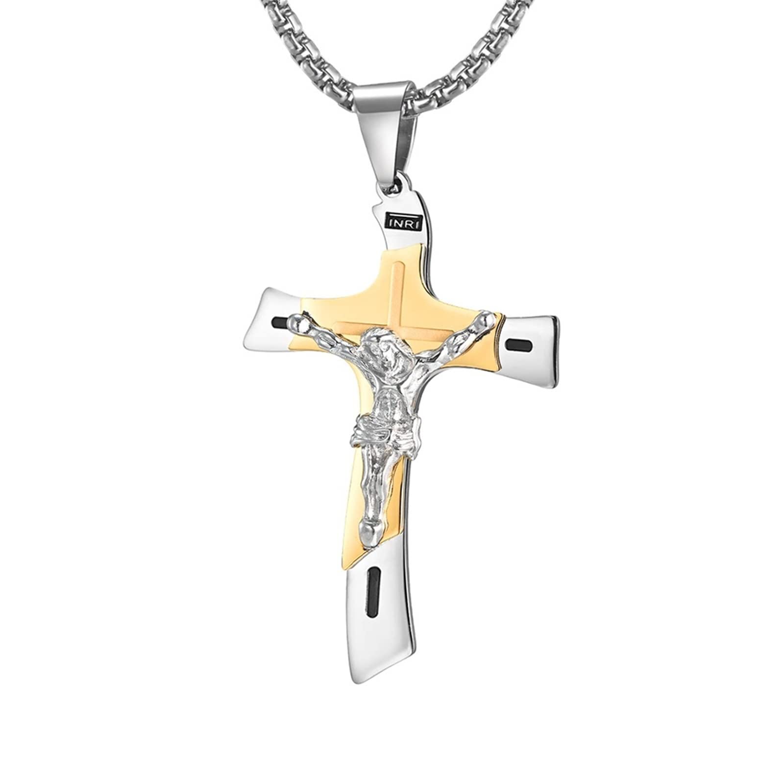 Colgante de cruz de Jesús religión retro de acero inoxidable como regalo masculino 4