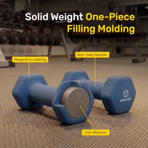 Image of The Cube Club Neoprene Dumbbells Set 2kg x 2 for Women & Men | Anti-Slip Hex Dumbbellsset for home workout| Gym Equipment for Home Workout, Yoga, Pilates& Strength Training - Blue 4kg