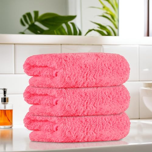Image of Kuber Industries 3 Pcs 30x60 cm Microfiber Cleaning Cloth for Mirror, Window, Car and Bike | 350 GSM Dusting Cloth for Home | Absorbent Bathroom & Kitchen Cleaning Towel | Pink