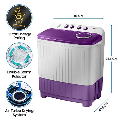Samsung 7 kg, 5 star, Semi Automatic Top Load Washing Machine (WT70M3000UU/TL, Air Turbo Drying, LIGHT GRAY, 5 Year Warranty on Wash Motor) view 2