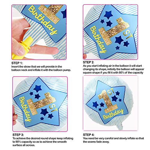 Image of AMFIN (Pack of 4) Happy Birthday Foil / 1st Birthday Decoration item /Boy Decoration Balloon /Foil Balloon Birthday /Theme Birthday Star