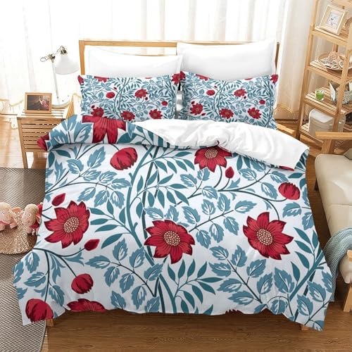 Housse de couette fleurs rouges hypoallergénique en microfibre douce