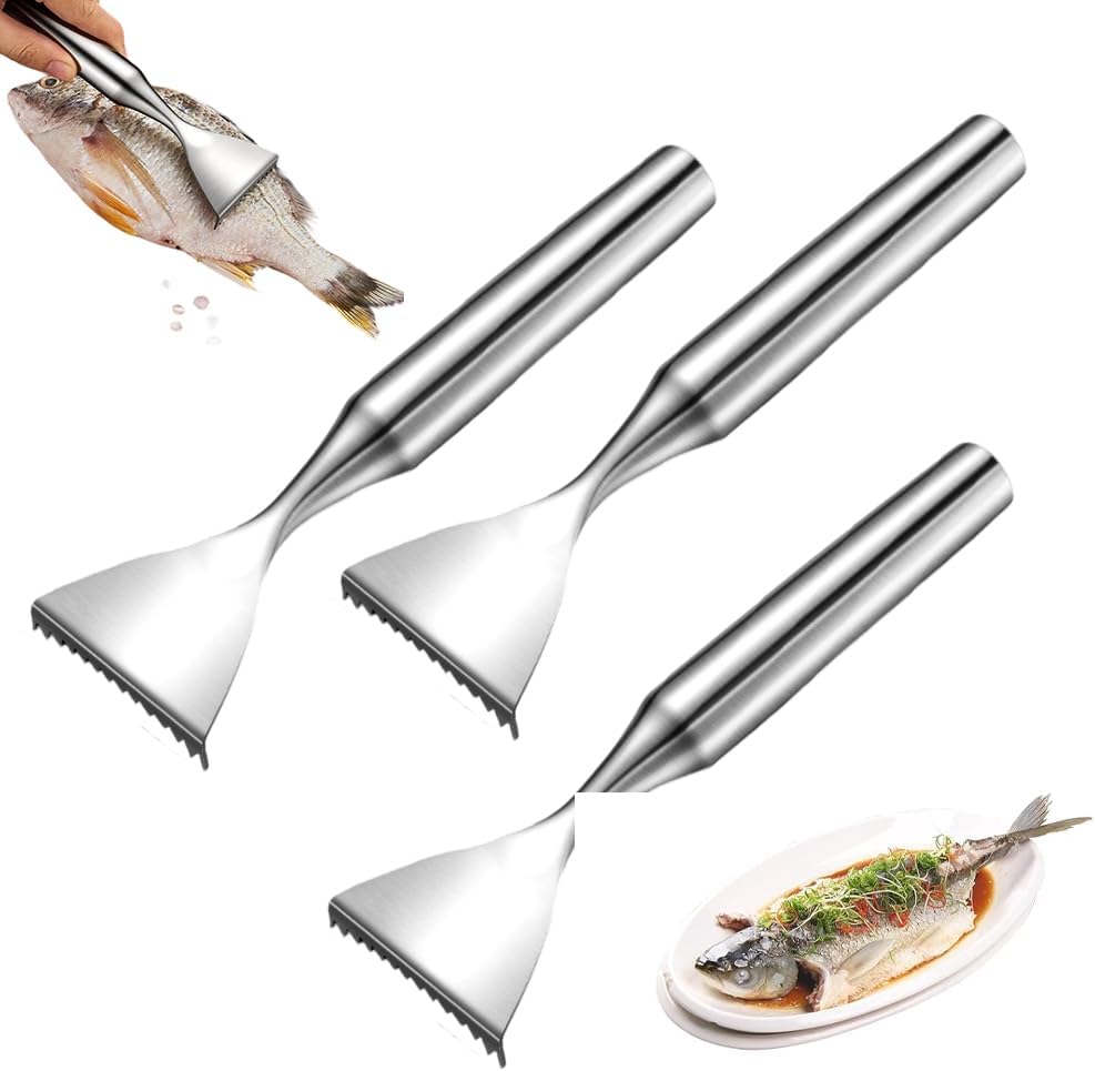 Sharp Stainless Steel Fish Scaler,Multifunction Fish Scale Planer Knife,Fish Scaler Remover Fishs Cleaning Tool Descaler Scales Scraping Tool for Home Market Restaurant (Silver/3PCS)