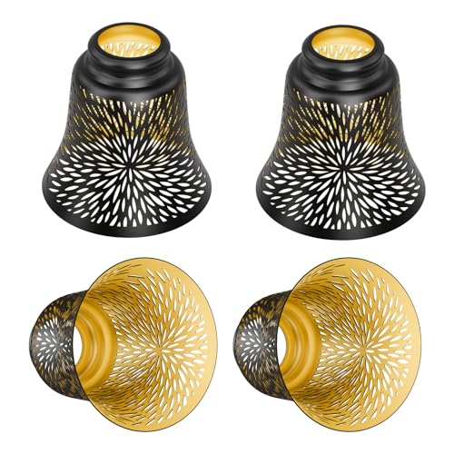 Image of Ceiling Fan Replacement Globes, 4 Pack Chrysanthemum Pattern Fixture Replacement Globes Shades with 1-5 /8 inch Fitter, ALUCSET 4.5 inch Height and 4-3 /4 inch Diameter, Metal Cover for Pendant Lamp Wall Lamp