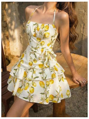 Image of Floerns Women's Floral Halter Ruffle Tiered Cute Summer Mini Dress Milkmaid Vacation Sundress