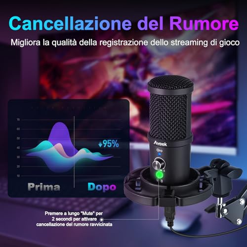 Aveek Microfono A Condensatore Usb Per Pc E Mac, Compatibile Con Smartphone, Podcast, Registrazione Musicale, Asmr, Canto Professionale, Cardioide Con Asta Regolabile E Supporto Per Phone E PS4 - 4