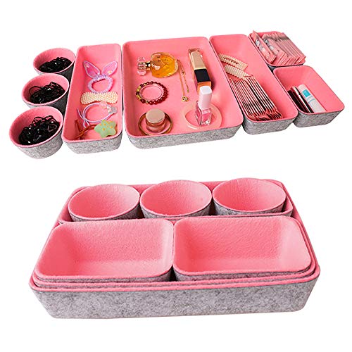 Felt Drawer Organiser Tray,8 Office Drawer Organiser Stackable Stationery Tidy Desk Drawer Organiser Divider,Washable Storage Bins Sorter Foldable Storage Basket Box Cubes for Office Dresser Showcase