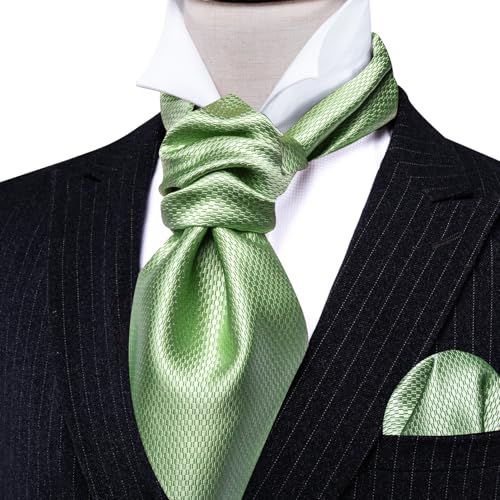 Image of Barry.Wang Ascot Ties Cravat Tie Men Paisley Plaid Scarf Self Tie Pocket Square Cufflinks Set Wedding Party