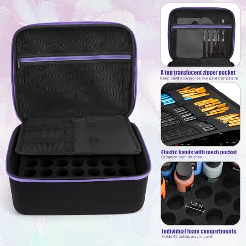 Chfine Acrylic Paint Organizer Holds 42 Bottles (2 fl oz), Craft Paint Organizer for Acrylic Painting with Foam Insert and Inner Storage Pocket, Ideal for Artists (Case Only) by chfine - Image 3
