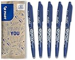 PILOT Frixion Ball, Pacco Da 5, Penna Cancellabile Al Calore Con Inchiostro Termosensibile, Roller Ricaricabile Con Gommino Integrato, Colore Blu, Tratto Medio