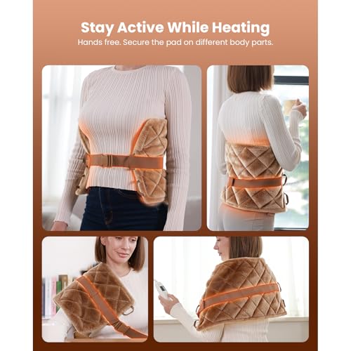 Image of BOB AND BRAD 2.4lb Far Infrared Weighted Heating Pad for Back, Neck & Shoulder Comfort, FSA-HSA Eligible, 12 inchx24 inch Electric Heated Wrap with Hands-Free Strap, 6 Temps, Auto-Off, Gifts for Women & Men