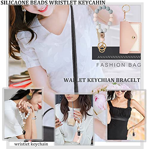Hisuper Elastic Beaded Wristlet Keychain Silicone Bead Key Ring Bracelet Wristlet Keychain Bracelet Key Ring Bracelet Beaded Silicone Wristlet Keychain For Women Portable Car Key Ring #TOP6