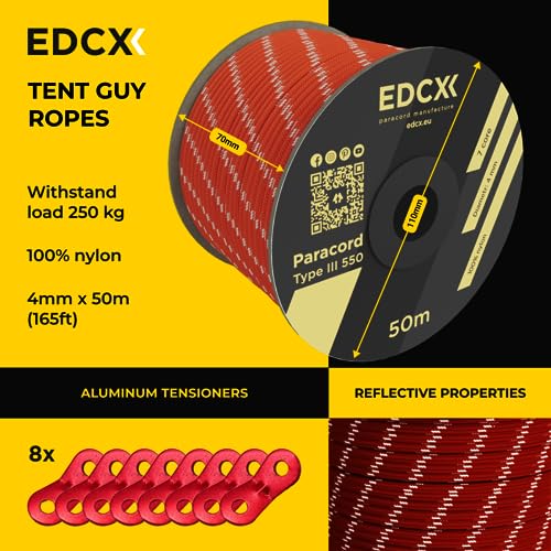 Reflective, Guy Ropes with Aluminum Alloy Tensioner, Nylon Tensioner Cord for Tent Tarp, Camping, 4mm (30m, 50m)+Spanners - Image 2