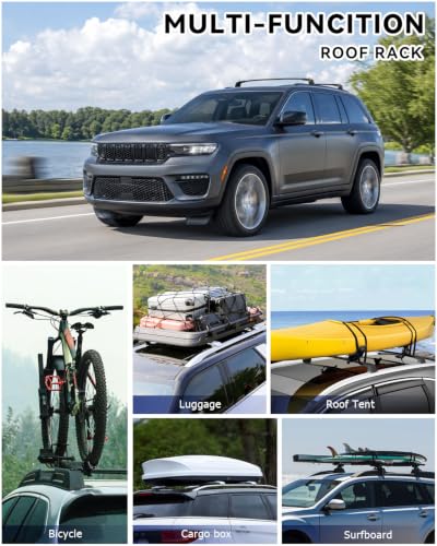 Image of 360Lbs Roof Rack Cross Bars Compatible with Jeep Grand Cherokee 2011-2022 | Altitude & SRT & Trackhawk with Black Moldings, Heavy Duty Aluminum Roof Rails Top-Mount Crossbars Rooftop Luggage Racks