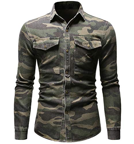chouyatou Men's Military Style Short/Long Sleeve Camo Printed Button Down Shirt4