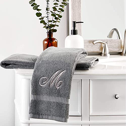 Juvale 2 Pack Letter M Monogrammed Hand Towels, Gray Cotton Hand Towels With Silver Embroidered Initial M For Wedding Gift, Bridal Shower, Baby Shower, Anniversary (16 X 30 Inches) #TOP1