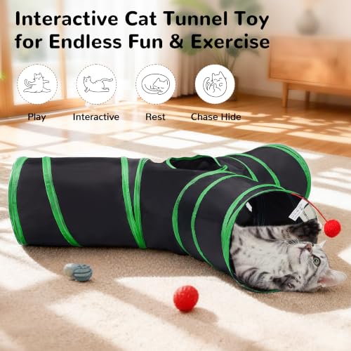 Image of Tempcore Cat Tunnel, 3-Way Collapsible Toy, Large Size Black & Green