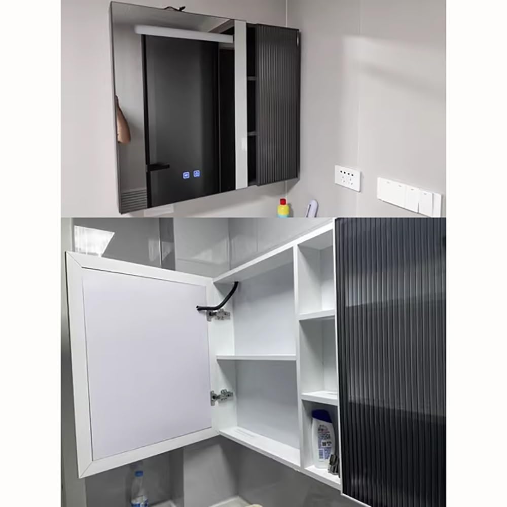 Lustro łazienkowe LED szafka na lekarstwa przeciwmgielne nowoczesne aluminiowe przechowywanie z inteligentnym dotykiem 96.5 cm wodoodporna konstrukcja stylowe lustro z szafką kolor A rozmiar 85