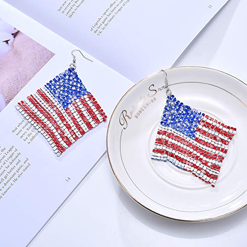 American Flag Earrings for Women Patriotic Independence Day 4th of July Drop Dangle Earrings Hook Earrings Fashion Jewelry (Alloy Mesh)2