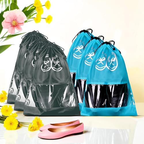 Image of Heart Home Pack of 6 Travel Shoe Organizer | Storage Bags | Travel Carrying Bag | Storage Organizers Set | Shoe Cover with Transparent Window | Shoe Dori Cover | Sky Blue & Gray