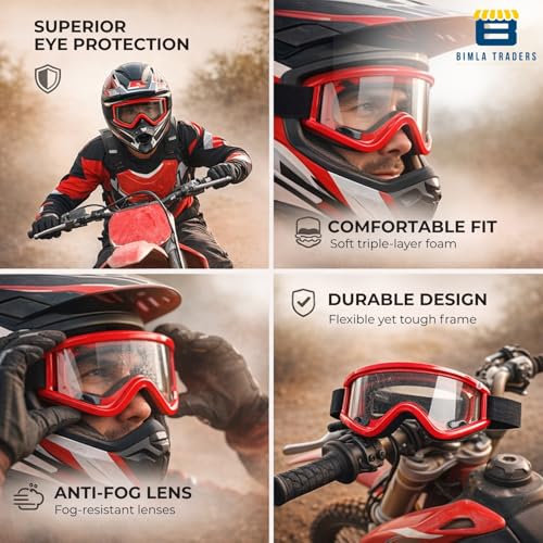 Image of Premium Adult Motocross Dirt Bike Racing, Cycling Goggles - Transparent Lens, Adjustable Strap with Extra Back Padding for Comfort