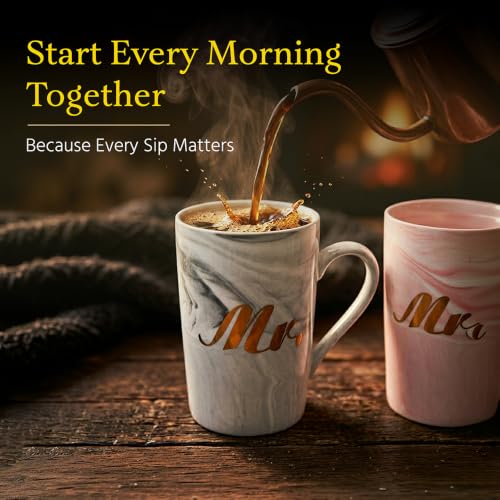 Image of ZAICUS Couple Coffee Mug Set with Lid & Spoon - Mr & Mrs Cup Set