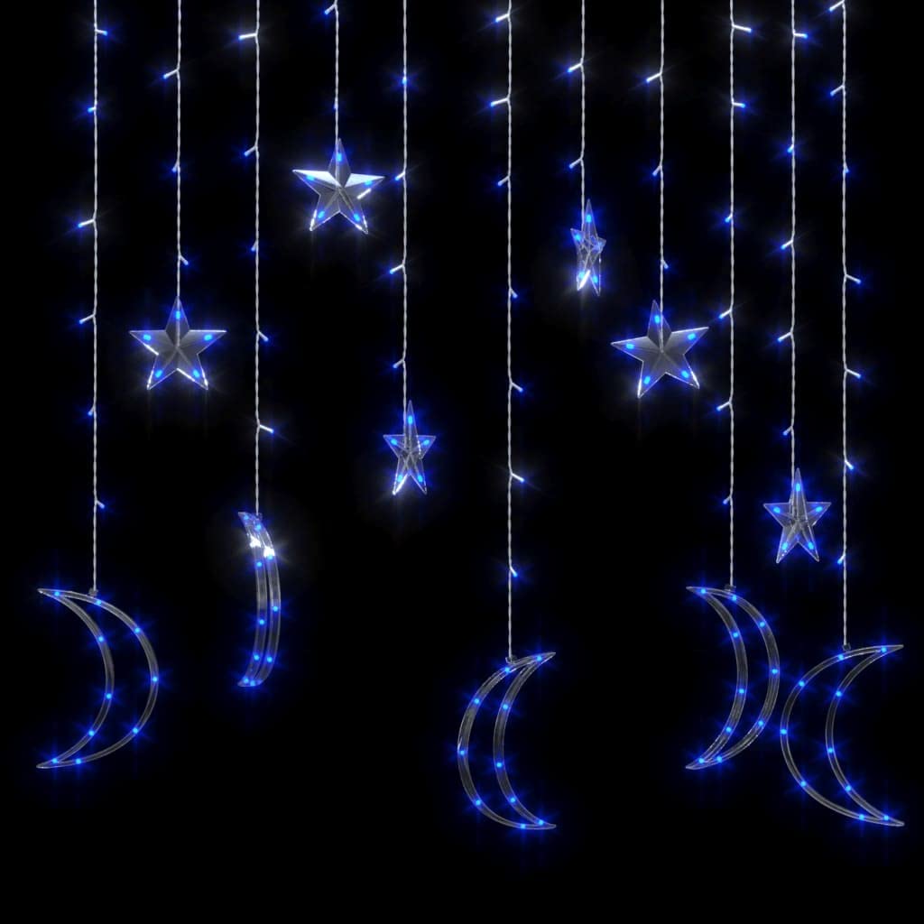 Star and Moon - Guirnalda de luces con mando a distancia (138 ledes), color azul
