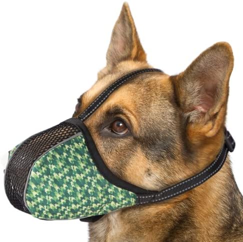 Dog Muzzle, Soft Dog Muzzle for Large Dogs Mask Anti Biting Chewing Licking Breathable No Bark Muzzle Mesh Printed Full Coverage Muzzle with Anti-Falling Accessory for Small Medium Large Sized Dog S