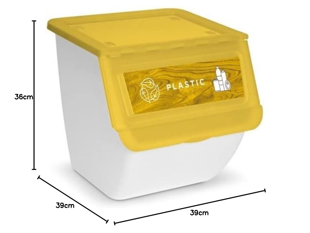 DRW Set 3 bidoni della spazzatura riciclaggio impilabili organizer vetro, carta, plastica 36 litri unità 39 x 39 x 36 cm unità