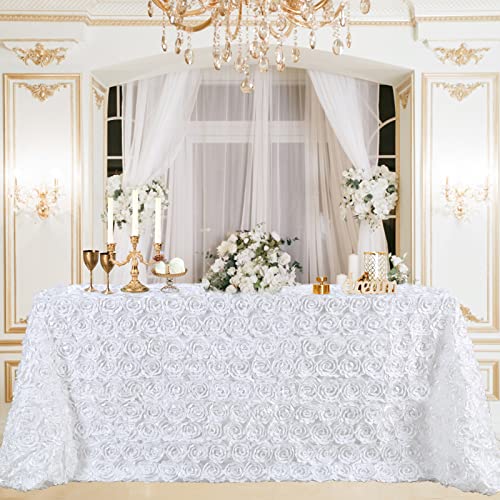 B-Cool Rosette Tablecloth Wedding Table Cloth Christmas White Tablecloth Rectangle Flower Table Cover Satin Fabric Wedding Decoration 60 X102 Inch #TOP16