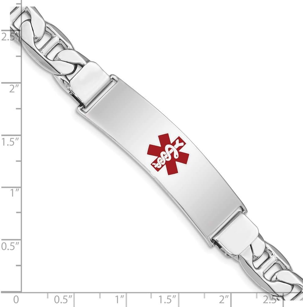 Polished Engravable Personalized Custom 925 Sterling Silver Medical ID Anchor Link Bracelet For Women Length 7 inches Width 9 mm