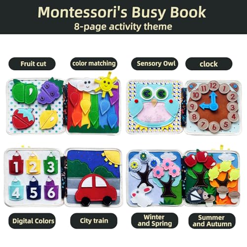 Image of Busy Book for Toddlers 1-3 Years Old - Montessori Busy Board Toy, Suitable for 1-Year-Old Boys and Girls, Quiet Activity Book, Travel Toy, Sensory Cloth Book for 1-Year-Olds
