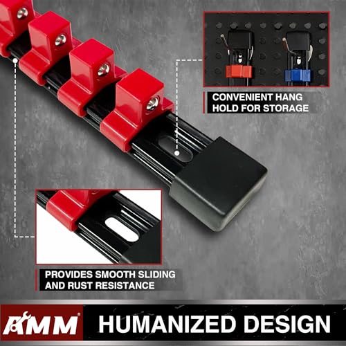 Image of AMM 18-Piece Socket Organizer, 1 /2 inch, 3 /8 inch and 1 /4 inch Drive ABS Tools-Socket Holder,Heavy Duty Socket Racks, Premium Quality Socket Clip Rail Holder,The best tool trays in the garage