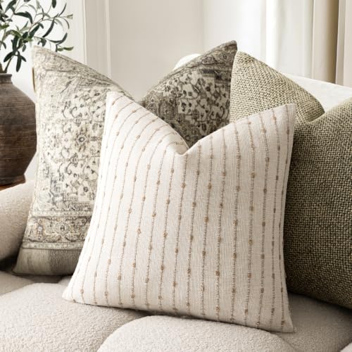 Image of Foindtower Decorative Striped Boucle Throw Pillow Covers 18x18 Cream Camel