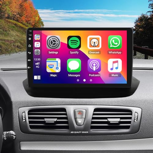 [2G+64G] ikasus Sistema de navegación para Renault Megane 3 2009-2014, Android 15 Carplay Inalámbrico Pantalla de 9 Pulgadas Android Auto WiFi FM RDS Mirror Link Pantalla Dividida SWC Bluetooth
