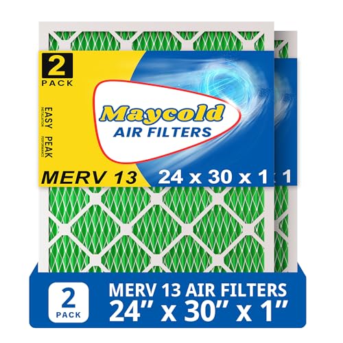 Maycold 24x30x1 MERV 13 Furnace Air Filter (2-Pack), High-Performance HVAC AC Filters for Home Use, Actual Size: 23.7" x 29.7" x 0.75", Individually Wrapped in Plastic