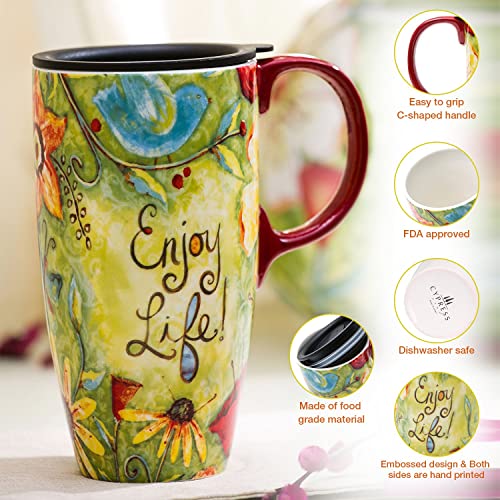 Cedar Home Coffee Ceramic Mug Porcelain Latte Tea Cup With Lid 17Oz. Enjoy Life #TOP2