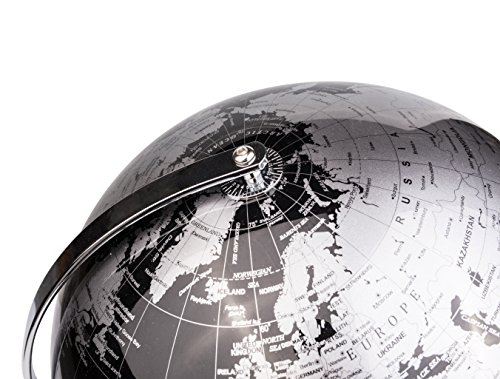 Exerz Metallic World Globe (Dia 12-Inch / 30cm) Black – Educational/Geographic/Modern Desktop Decoration - Stainless Steel Arc and Base/Earth World - Metallic Black - for School, Home, and Office - Thumbnail 3