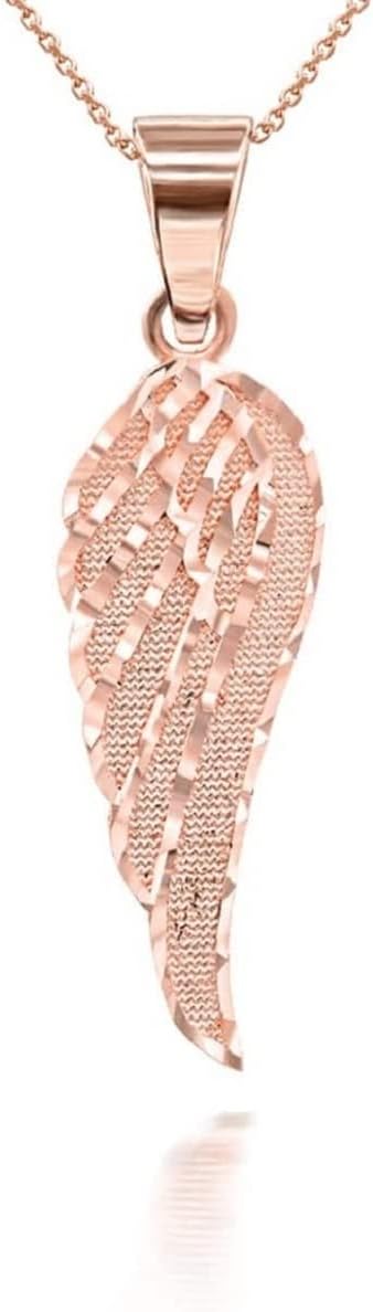 Fine 10k Gold Sparkle-Cut Angel's Wing Pendant Necklace