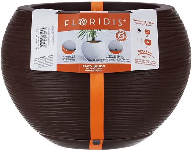 Floridis Resin Flower Pot, Indoor and Outdoor, Drainage Hole and Saucer, Florence (Terrakota, 10.62 x 7.48 in)
