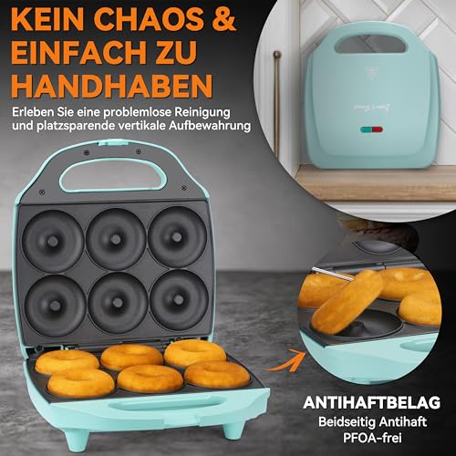 Baker’s Friend Mini Donut Maker Maschine für zu Hause, 6 x 7.5 cm Mini Donuts Maker Maschine für Familiengeschenke & Ideen für Einzugsgeschenke, Donut-Maschine, Mini Donuts Backform, Donut-Party, Aqua