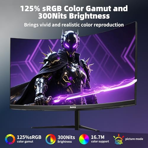 Image of Suncy 32 Inch Curved 1k 240Hz Gaming Monitor High Refresh Rate, FHD 1080P Gaming PC Monitor HDMI DP1.4, Curved 1500R, HDR,Metal Stand,VESA Compatible.