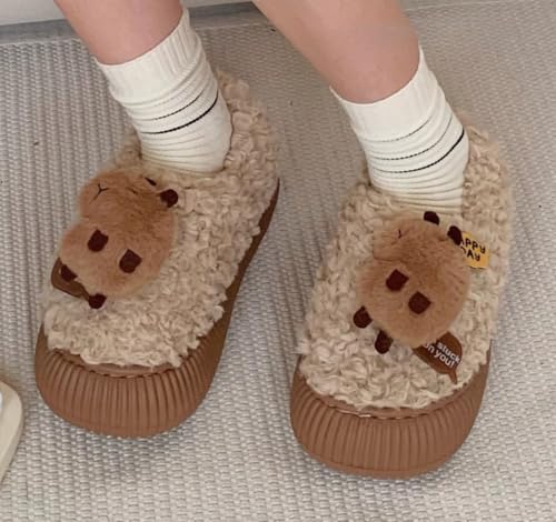 Capybara Slippers Cute Fuzzy Warm Plush Winter Shoes, Leopard Cozy Indoor Outdoor House Sandals Bedroom Comfort Wear Soft Cloud Slides Faux Fur Furry Lightweithg Anti-Skid Funny Grips Platform Slipper3
