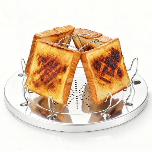 Camp Stove Toaster Outdoor Foldable Stainless Steel Toaster for Camping Holds 4 Bread Slices Compact for Hiking and Picnic Rondauno