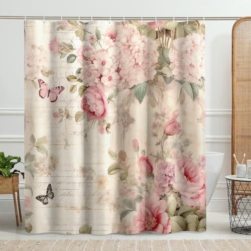 JSTEL Bath Shower Curtain 60x72 Inch,Vintage Shabby Chic Pink Rose