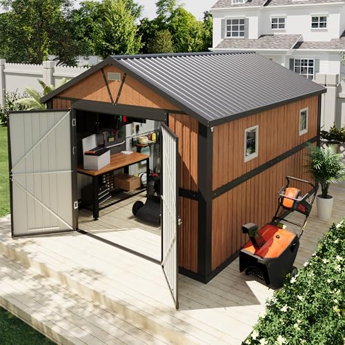 Canovire 10x12FT Outdoor Storage Shed, Metal Garden Shed with Lockable Doors and Windows, Large Tool Shed for Backyard, Patio and Lawn