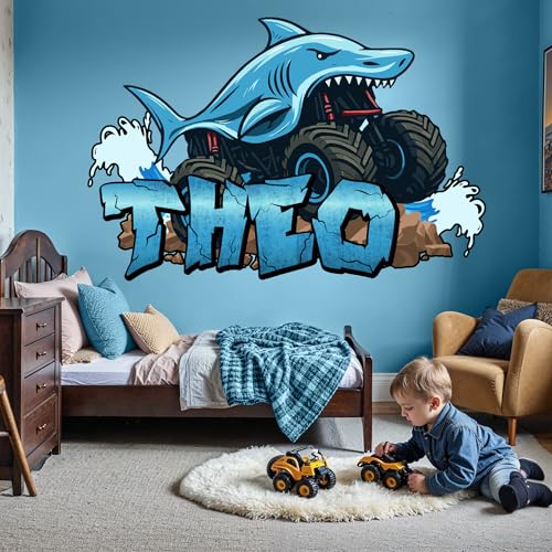 Vinilo decorativo de nombre personalizado Shark Truck para pared miniatura 2